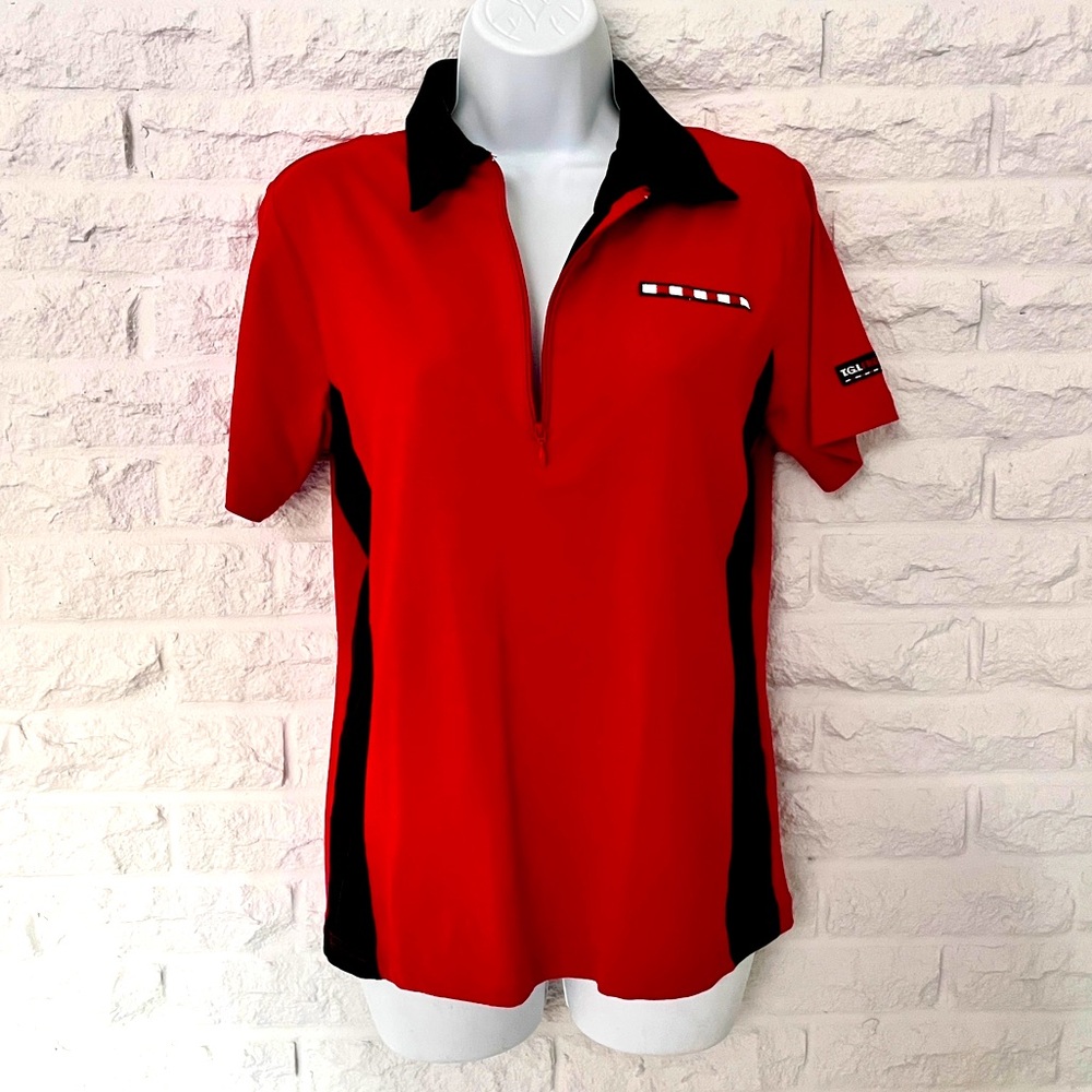 TGIF Friday’s Logo Red & Black Zippered Short Sleeve Uniform Polo Shirt, Size M